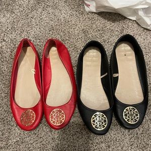 2 black & red pairs of flats size 8.5 US
